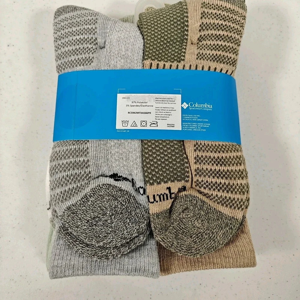 Men's Columbia Athletic Crew Socks 6 Pairs Six Pack Multi Color Green Size 6-12